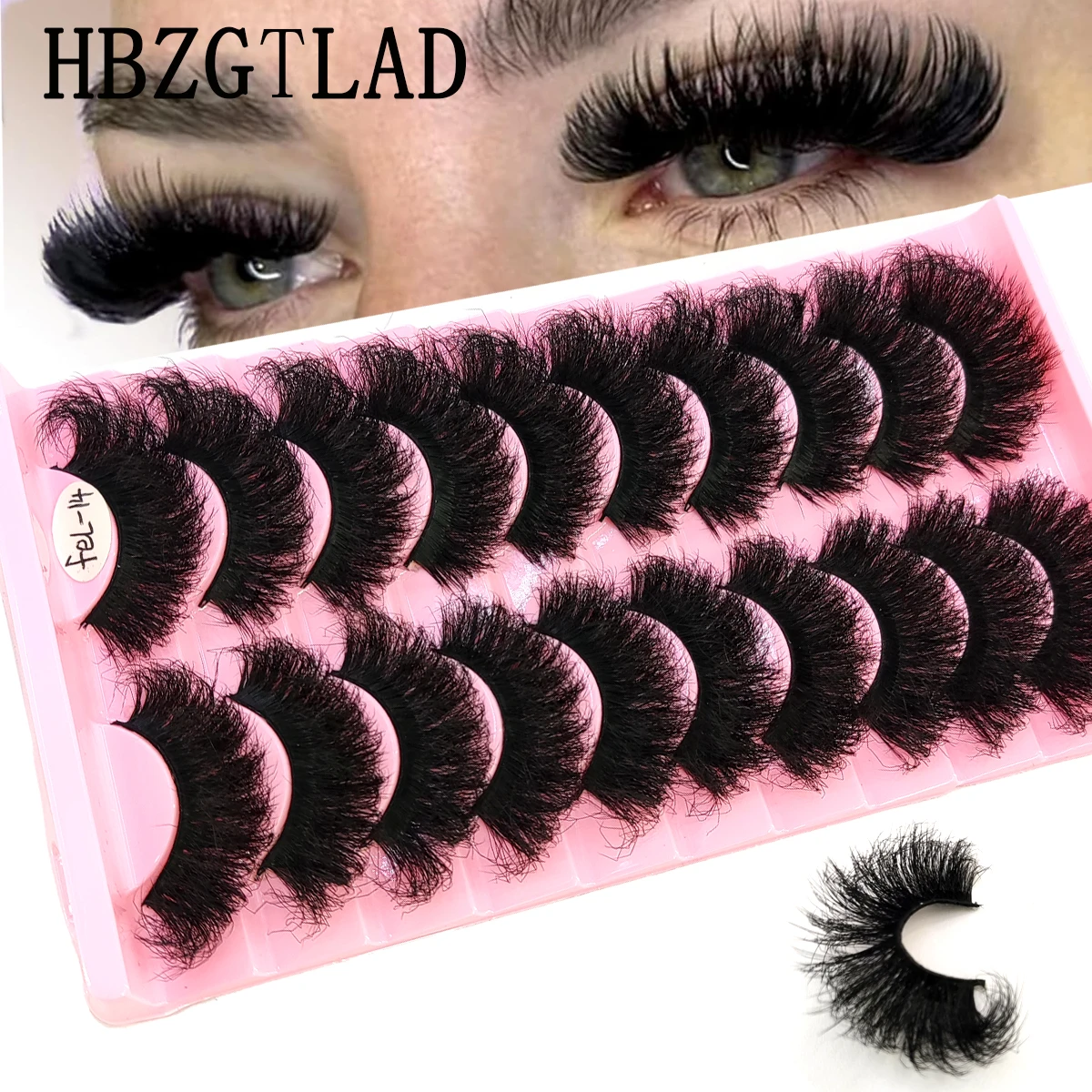 HBZGTLAD Nieuwe 10 paar kunstmatige nertsenwimpers 5D dramatische handgemaakte pluizige natuurlijke lengte 25 mm wimperverlenging make-up