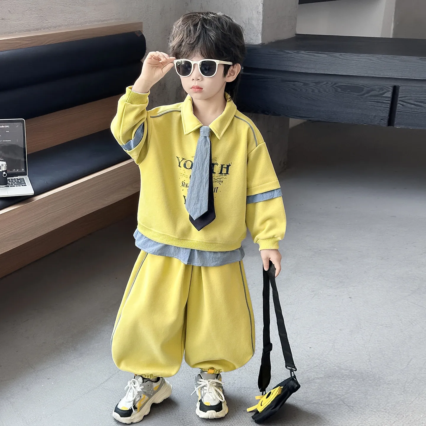 Spring Autumn Kids Boy Long Sleeve Sweatshirt + Elastic Pants 2pcs Set Children handsome Outfit Casual Teen Tracksuits 2-10 Year