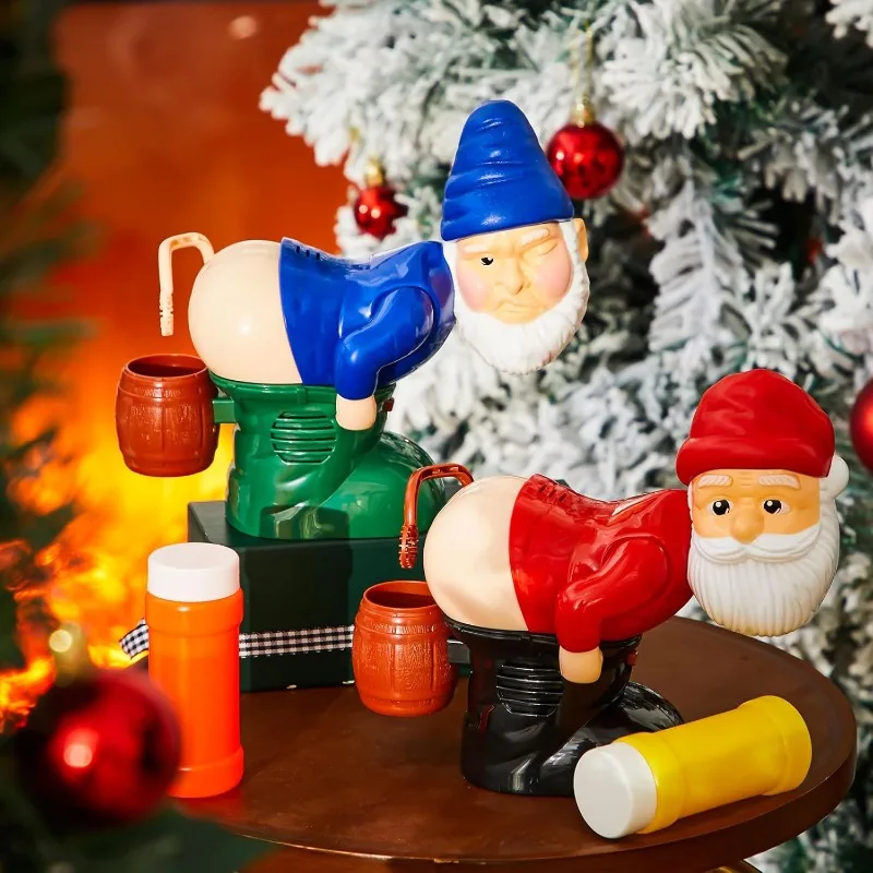 Natal automático gnomos bolha soprando máquina papai noel máquina de bolha engraçado claus peido brinquedo presente de natal para interior ao ar livre