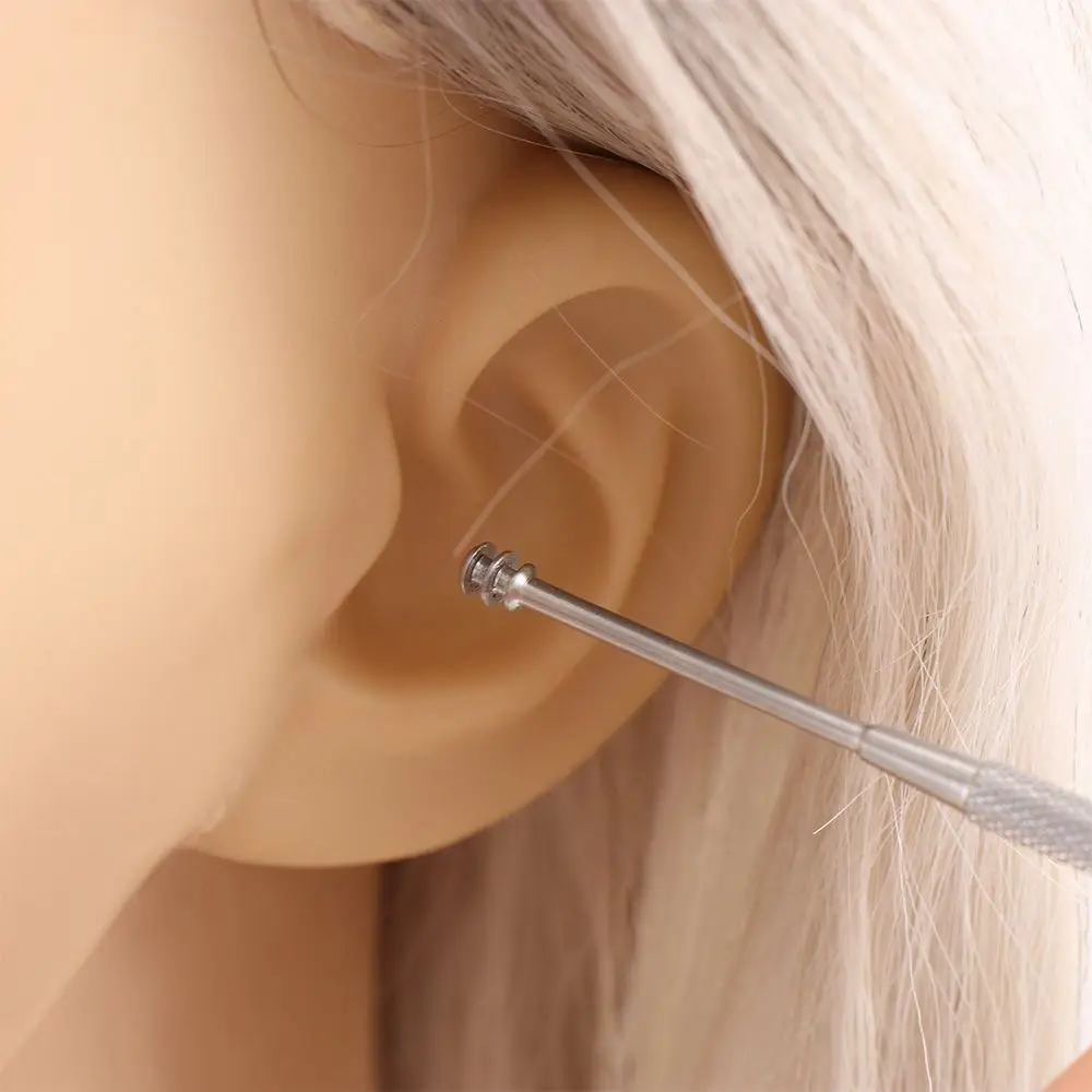 Aço inoxidável Earpick com Espiral Ear Pick, 2 em 1, Earwax Removal Tool, Cleaner, Care, Double Ended, Segurança