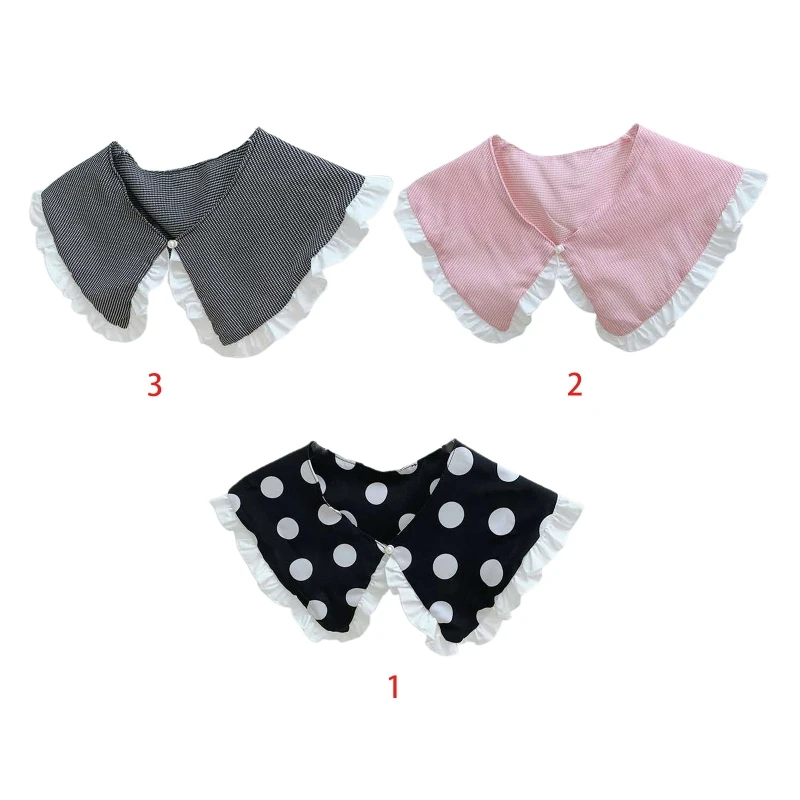 Women Sweet False Collar Plaid Polka Dot Necklace Shawl Capelet