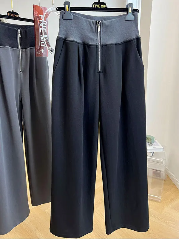 

plus Size High Waist Wide Leg Straight Cut Casual Pants Women's Loose Fit Trousers Autumn Winter Design Zipper Fastening Amer...