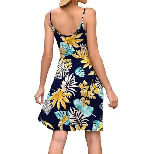 Summer Dress Woman 2025 V-Neck Casual Beach Flowing Mini Dress for Women Elegant Casual Floral Print High Waist Suspender Dress