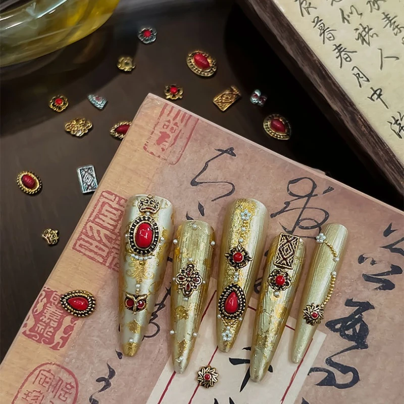 Breloques rétro, accessoires de bijoux, couronne de hibou bohème Vintage, gouttelette d'eau, décoration Nail Art en métal, strass, partie Turquoise