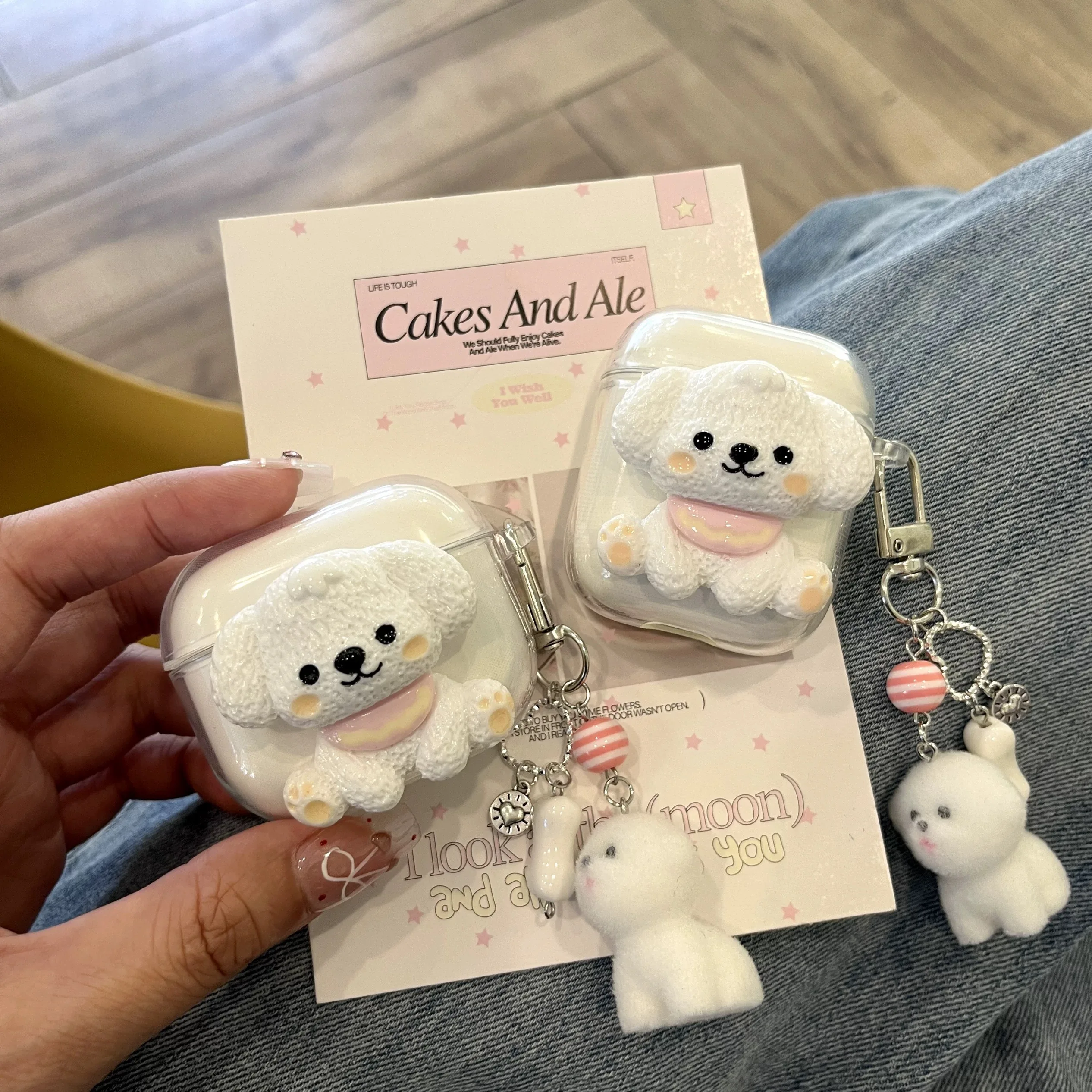 

3D Cute Cream Puppy Headphone Case For Airpods 4 Gen TPU Shockproof Protection Cover With Pendant For Airpods Pro 2 3 1 Cases
