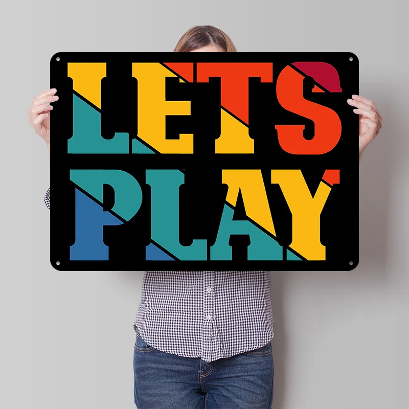 Lets Play Funny Gamer Personalized 3D Textured Metal Poster Wall Art Tinplate Sign for Garage Accessories Room Decor Wand Deko