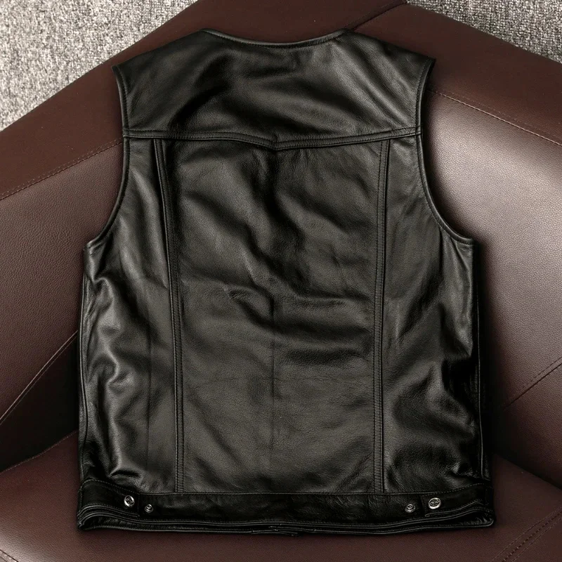 Genuine Tcyeek Jacket 2024 Autumn New Cowhide Motorcycle Sleeveless Jackets Men Coat Male Leather Vest