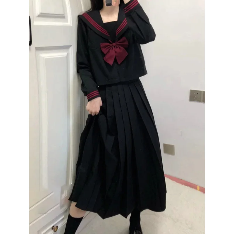 Nicemix Original Basic JK Uniform Skirt 2pcs Set Orthodox Black Red Sailor Suit Japan Long Sleeve/short Sleeve Shirt Preppy JK