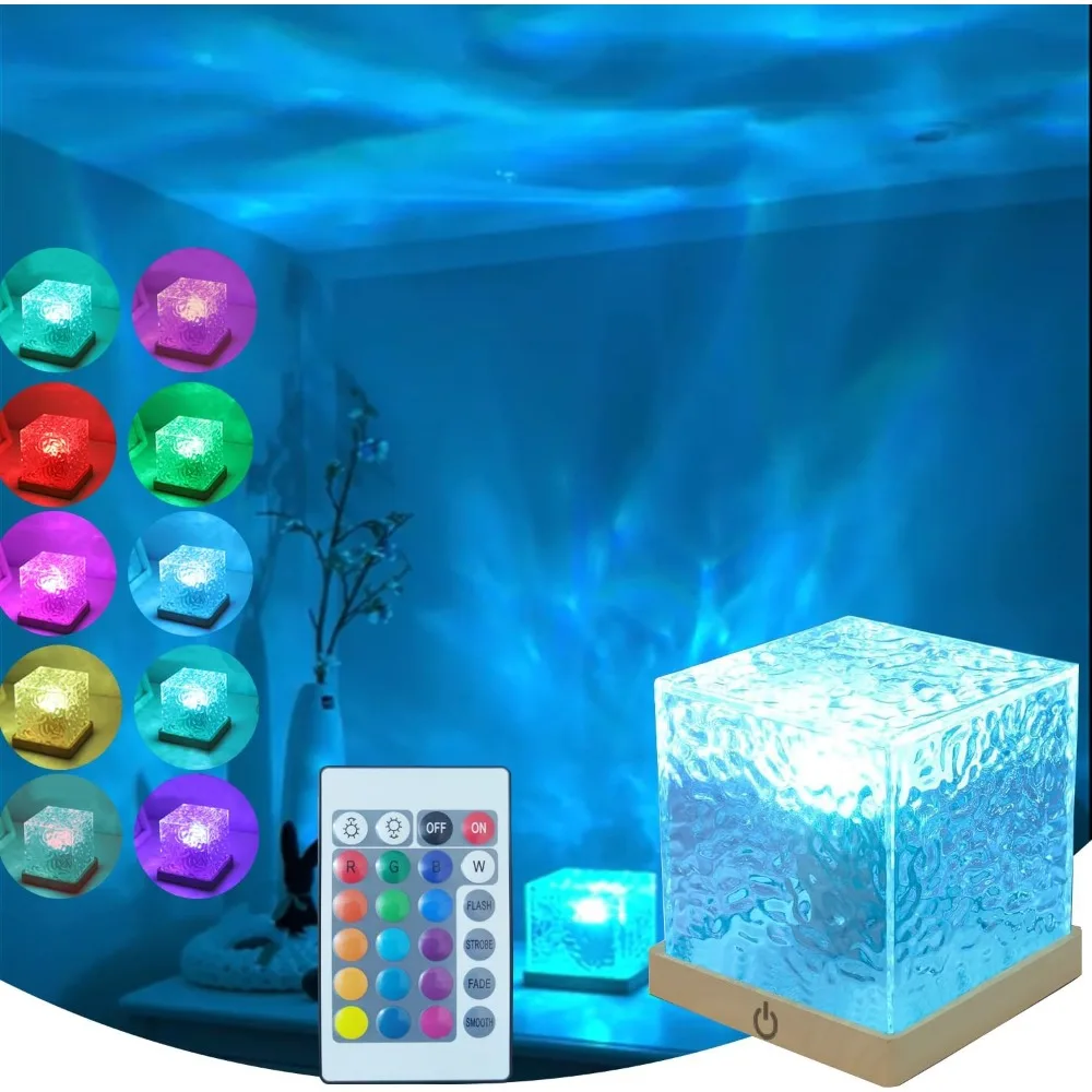 

Ocean Lamp Water Light Projector - Water Ripple Projector Light Cube Aurora Northern Lights Wave Ripple Night Light for Bedroom