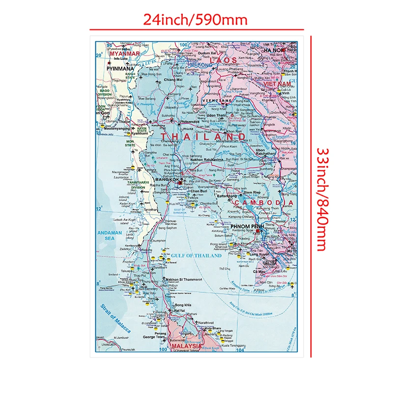 59*84 سنتيمتر خريطة تايلاند غير المنسوجة حائط لوح رسم الفن طباعة صغيرة الحجم المشارك غرفة المعيشة ديكور المنزل اللوازم المدرسية