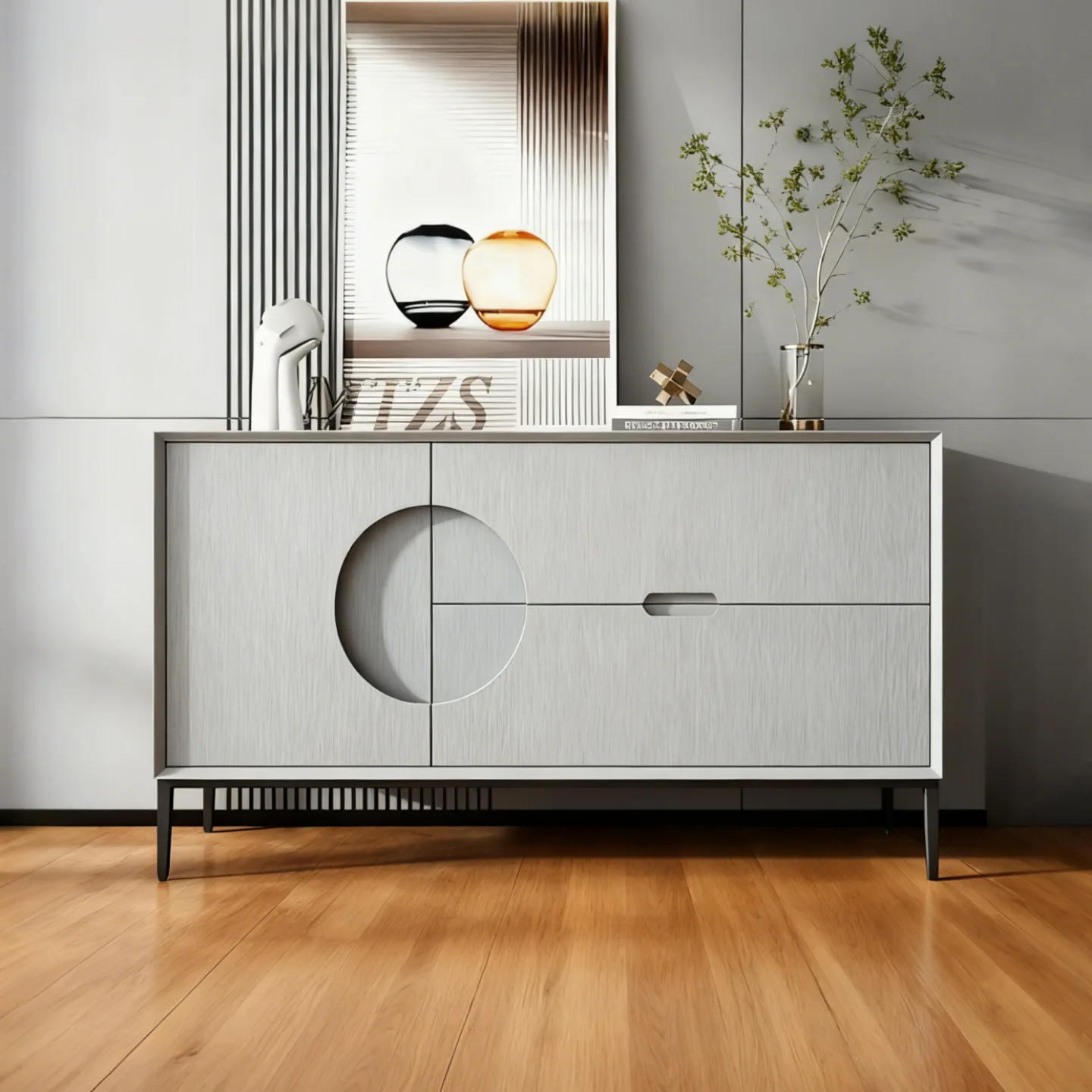 Gray And White Lacquered Porch Cabinet Creative Art Foyer Home Decoration Cabinet Light Luxury Hall Storage Partition Cabinet Di