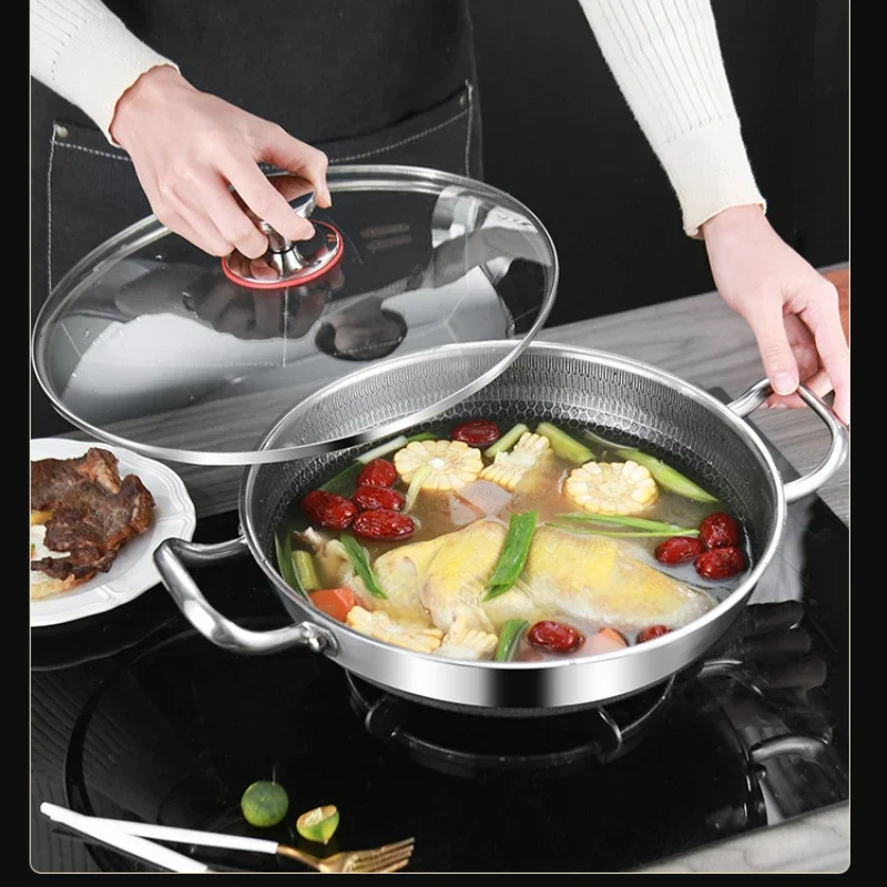 Soup Pot Frying Pan Food Grade 304 Stainless Steel Non Stick Pan Honeycomb Pot Bottom Induction Cooker Gas Stove General Wok