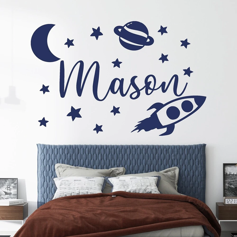 1pc Hot Personalize Custom Name Rocket Wall Art Decal Wall Stickers Pvc Material For Living Room Wall Art MURAL