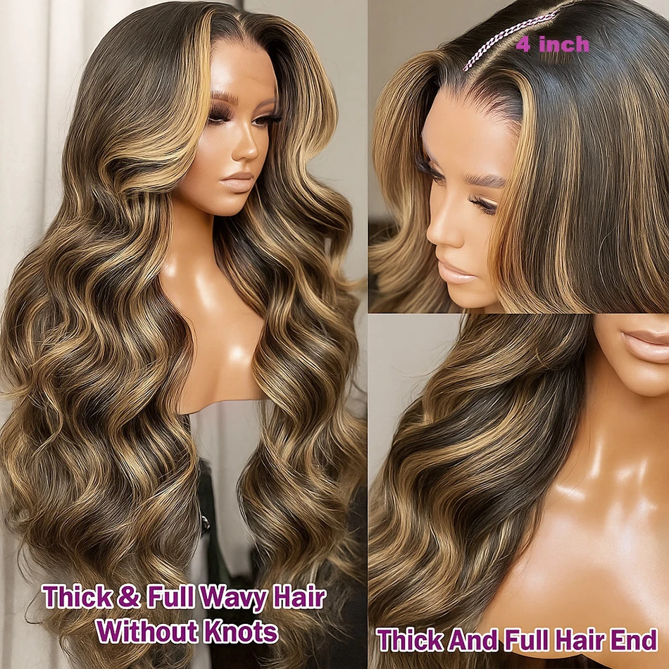 Ombre P4/27 Body Wave 13x4 HD Transparent Lace Frontal Human Hair Wig 30 Inch Highlight Honey Blonde Colored Lace Front Wigs