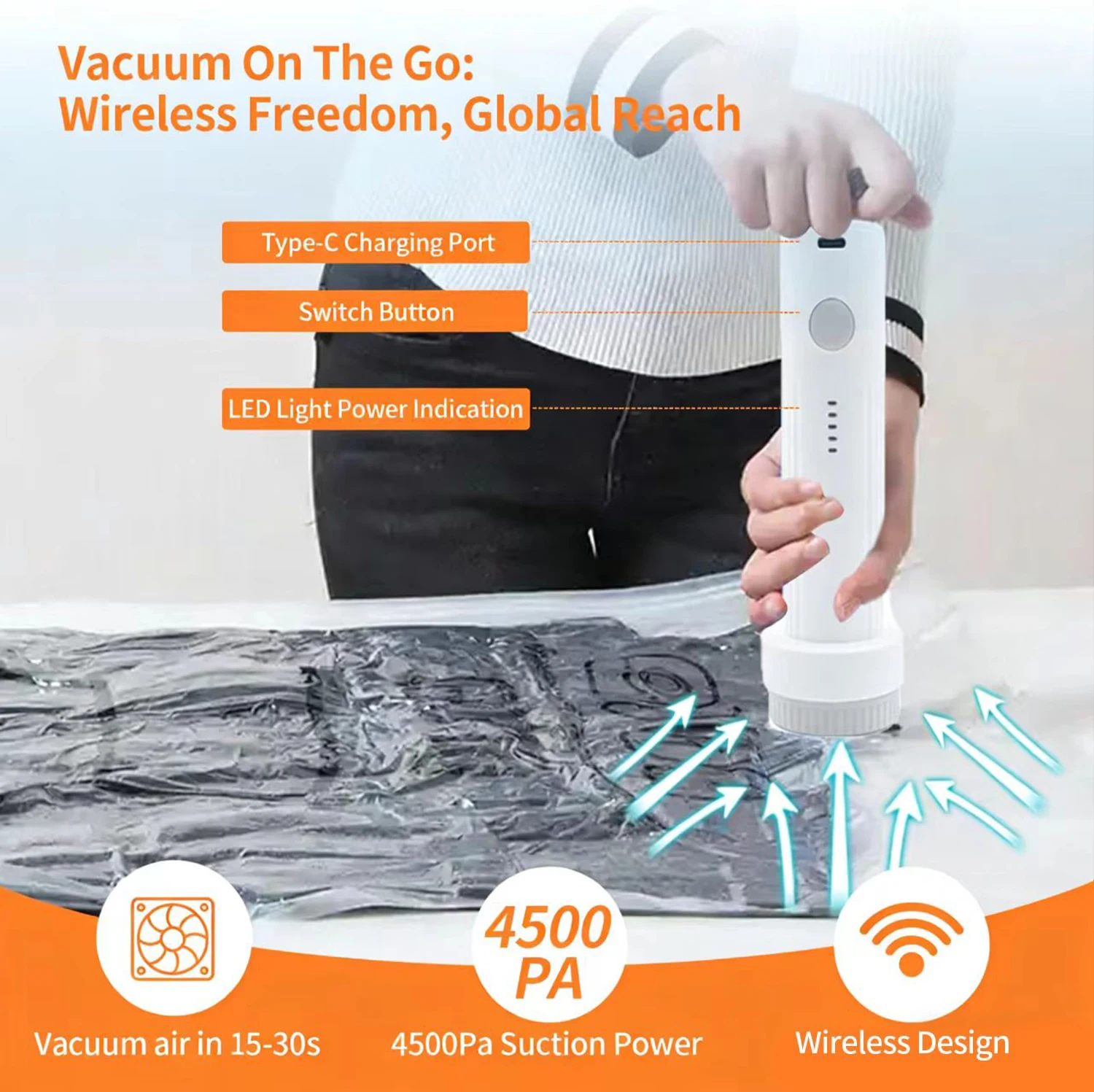 15-Pack Travel Vacuum Storage Bags with Electric Pump, Space-Saving Compression Bags for Clothes, Luggage, Cruise & Home Use - view 3