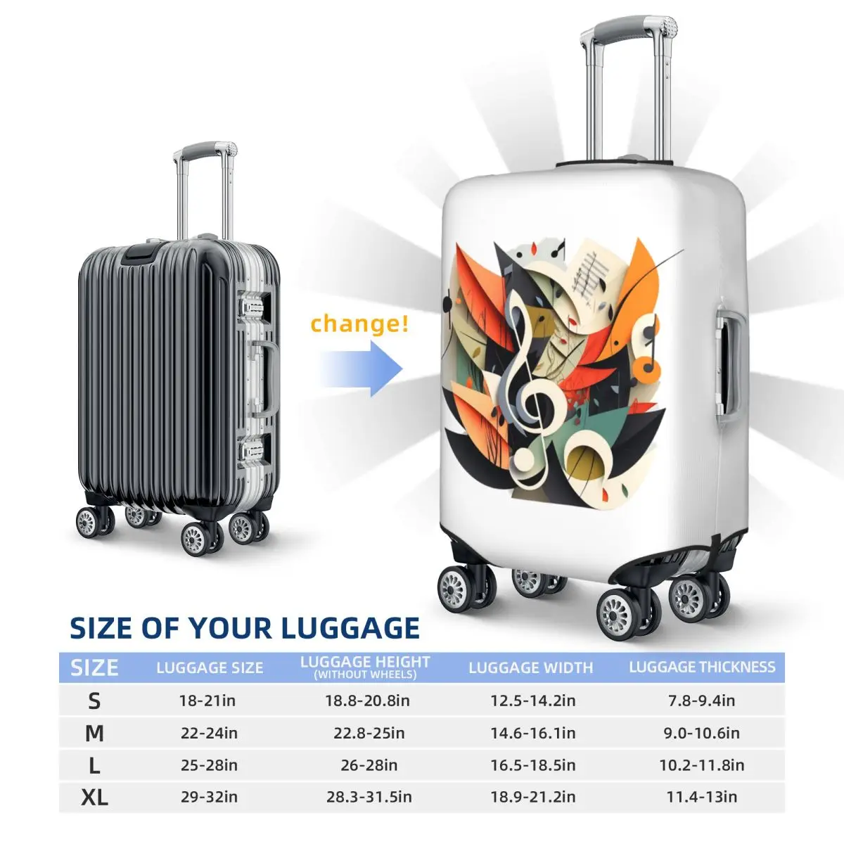 音符と葉の荷物カバー弾性旅行スーツケース保護カバー 18-32 インチに適しています