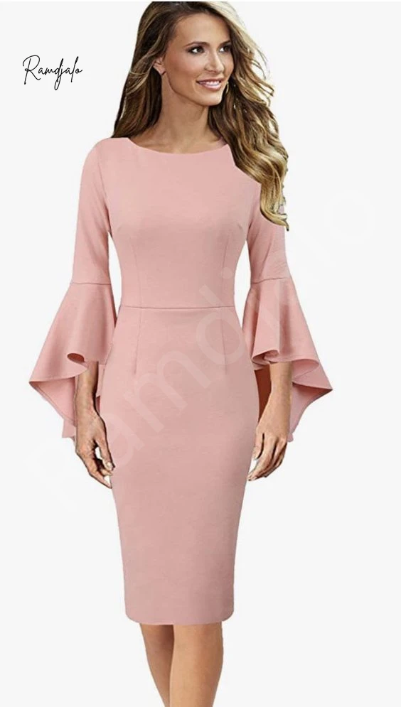 Mother Of The Bride Dresses Pink Sheath Knee Length Bell Long Sleeves Simple Women Formal Wedding Party Guest Gowns Custom Make