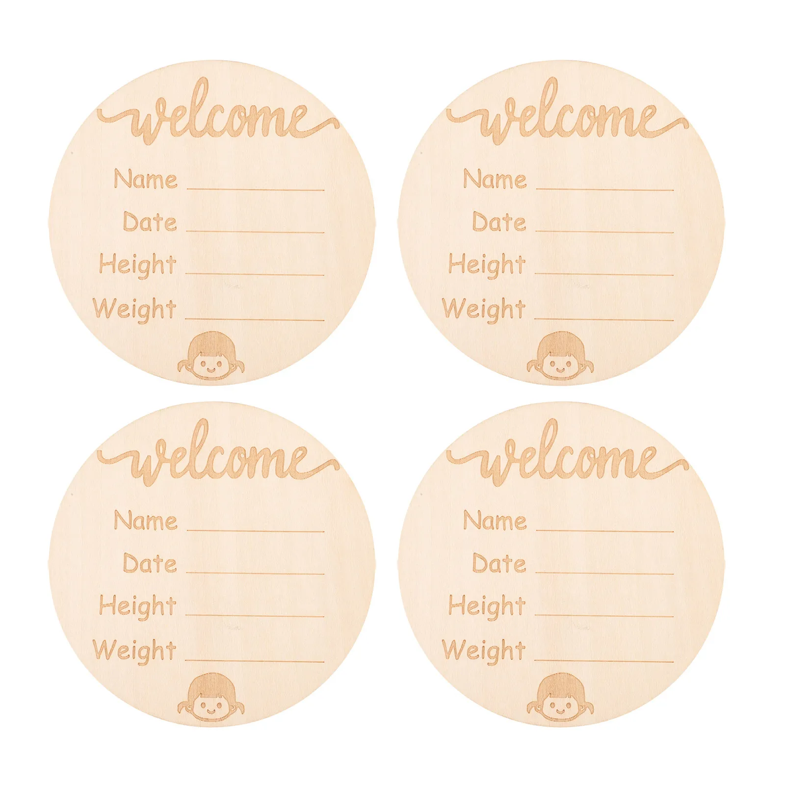 4Pcs Wooden Baby Birth Announcement Sign Cards Natural Wood Newborn Photo Props for Growth Milestone Pictures Nursery Decor