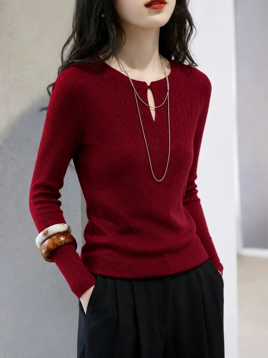 Chic Korean Style Comfortable Soft Knitted Long Sleeve Slim Fit Design Women's Top Fashionable Elegant Style for Autumn