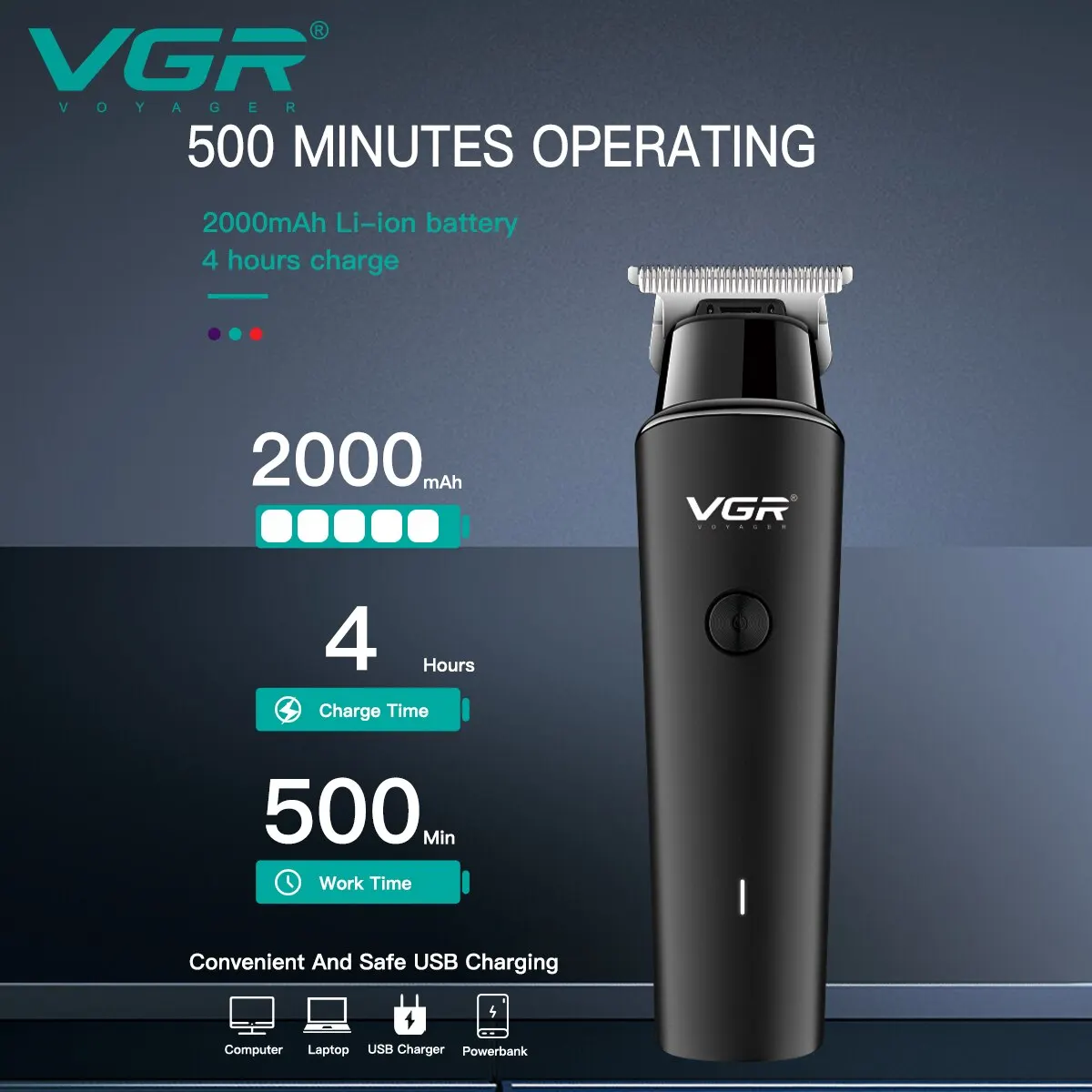 VGR Hair Cutting Machine Professional Hair Clipper Beard Trimmer Barber USB Rechargeable Electric Cordless Trimmer for Men V-933