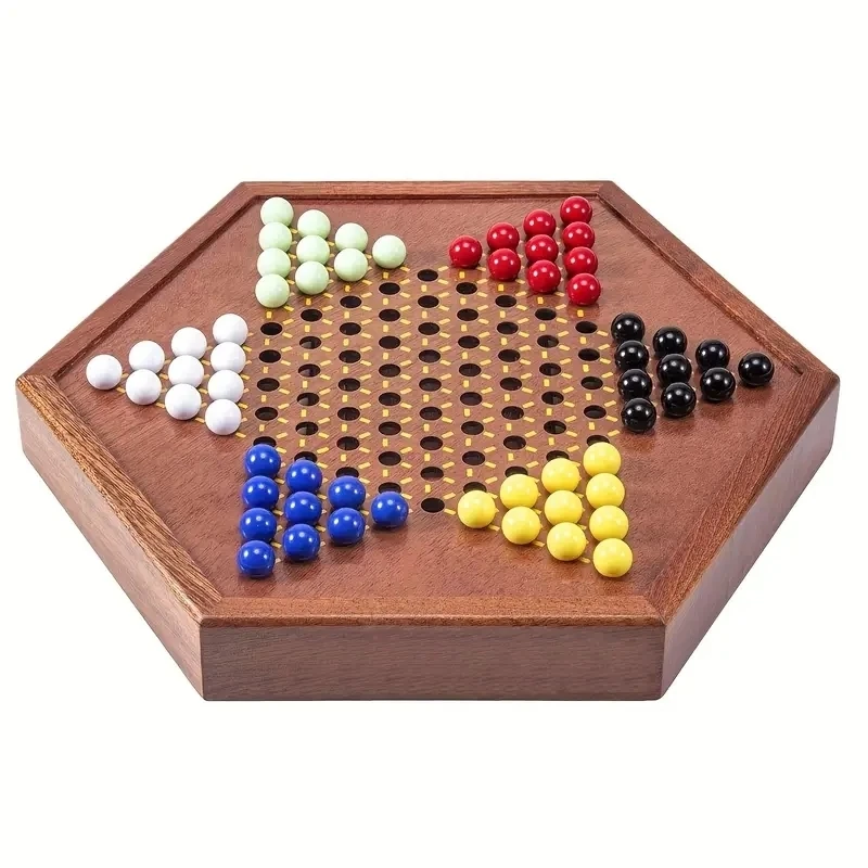 1 Deluxe Wooden Trumpet 12.5-inch Hexagonal Checkers 72 Acrylic Pieces Family Strategy Game Entertainment