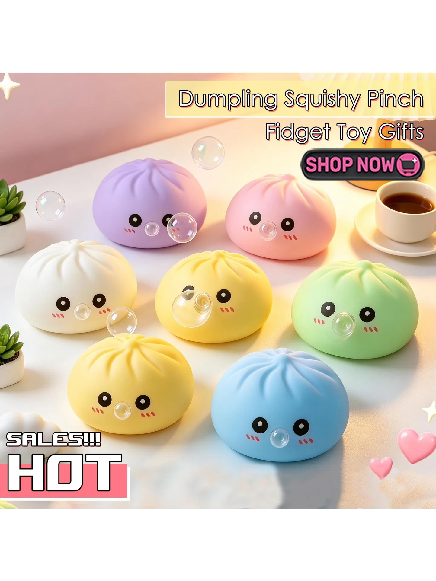 Virales Blasen-Blowing-Dumpling-Squishy-Spielzeug, langsam aufsteigend, Fidget Squeeze, tragbarer Stresskiller, Partygeschenke, niedliche Cartoon-Geschenke