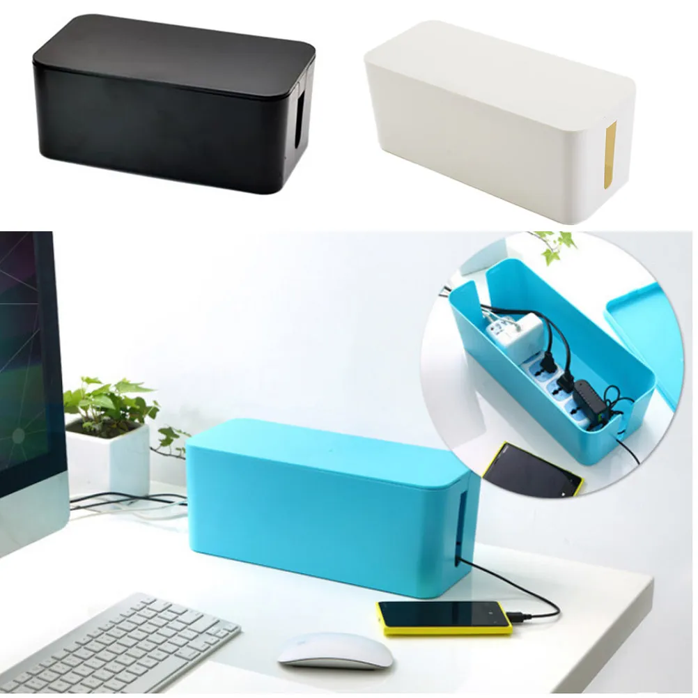 

Power Cord Storage Box Plastic Power Strip Organizer for Desk Cable Management Hide Wires Chargers Outlets Safely White