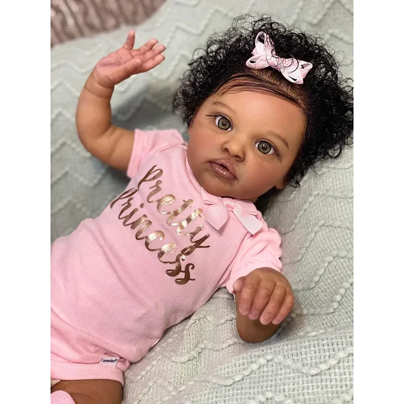 50cm Reborn Doll Chantal African American Newborn Doll Lifelike Princess Girl Soft Touch 3D Skin Art Doll