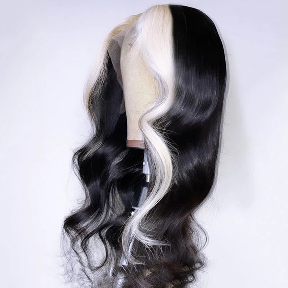 Charisma Black Wigs White Highlight Synthetic Wig Pre Plucked Synthetic Lace Front Wigs For Women Loose Wave Lace Frontal Wig