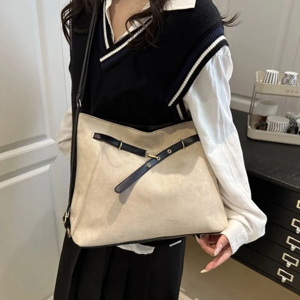 

Простая вместительная сумка-тоут из замши, винтажная элегантная ретро-сумка через плечо, однотонная сумка-рюкзак, сумка-багет для осени и зимы