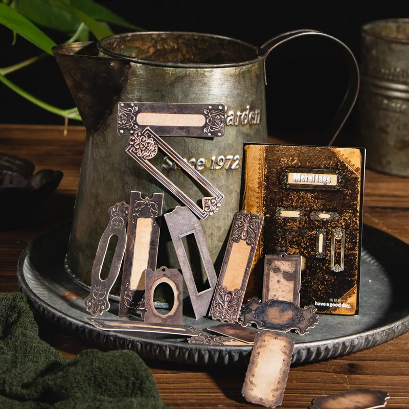 20 Pcs/pack Antique Metal Label Series Decorative Sticker Collage Scrapbooking Label Diary Album Journal Planner