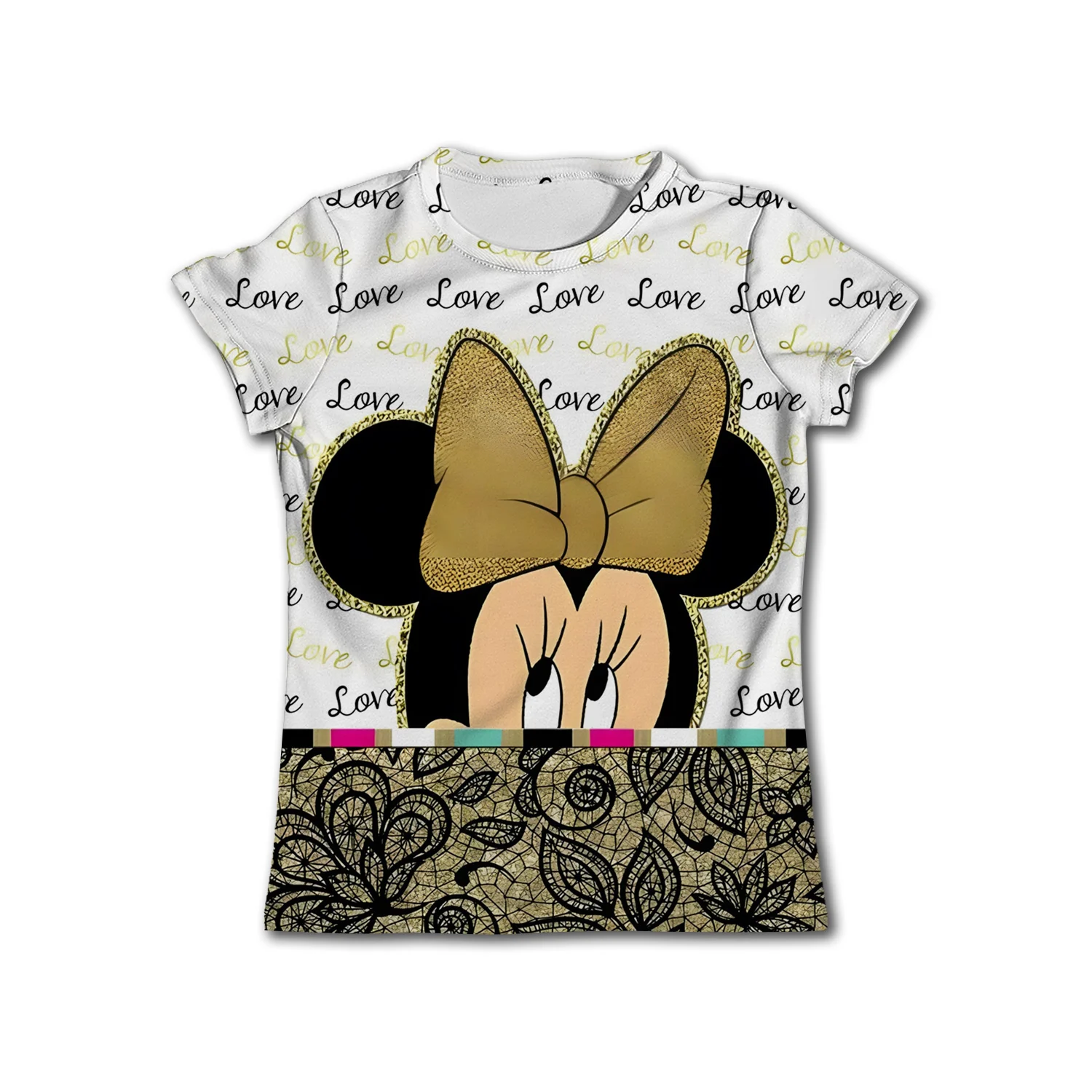 Girl Leopard Printed T-shirt Minnie Mouse T-shirts Kawaii Disney T Shirt Cartoon Casual Clothes Tees Kids Girls Short Sleeve