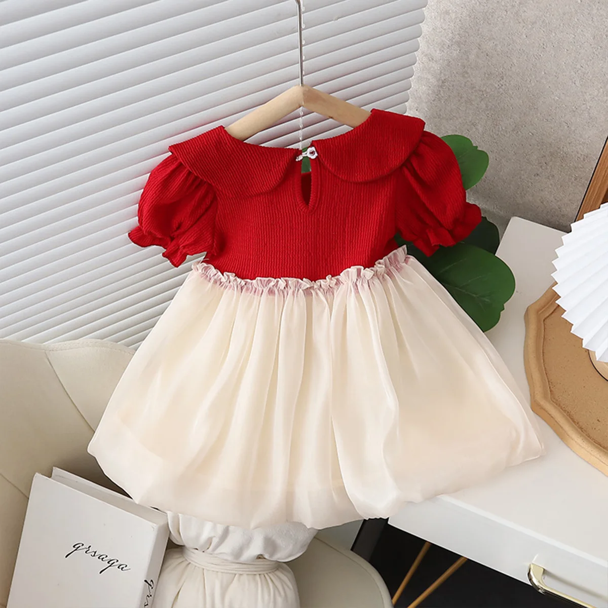 Spring And Summer New Baby Girl Dress Girl Bear Bubble Sleeve Princess Skirt Baby Cute Fluffy Skirt