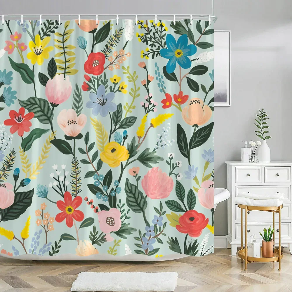 Colorful Floral Shower Curtain Flower Shower Curtains Pretty Blue Shower Curtain Bright Bohemian Boho Floral Bathroom Decor