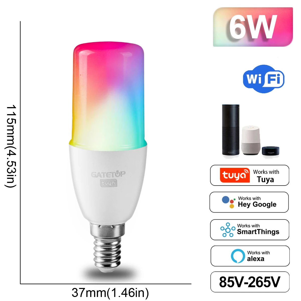 Imagem -05 - Inteligente Dimmable Led Lâmpada Mágica Lâmpada Tuya Rgb Luz Wifi Funciona com Alexa Google Home T37 E14 ac 110v 85v265v 6w