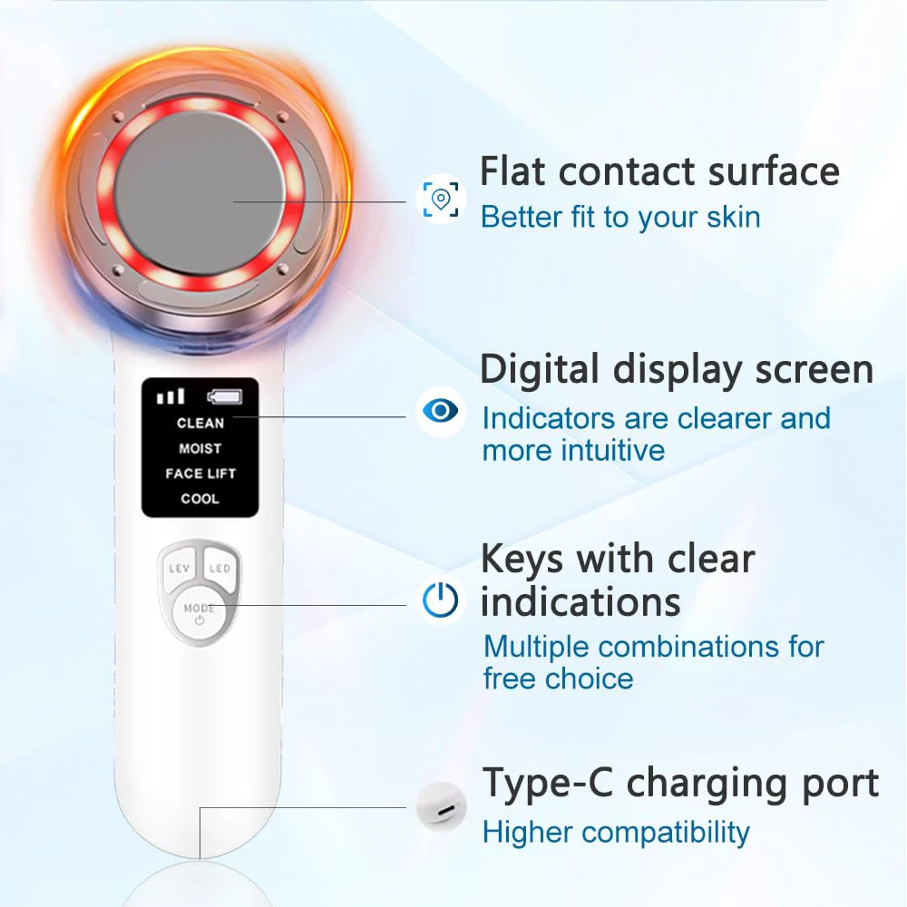 EMS Facial Massager LED Light Therapy for Face Neck Skin Tightening Face Lifting Cold & Warm Beauty Device Clean Skin Care Tool