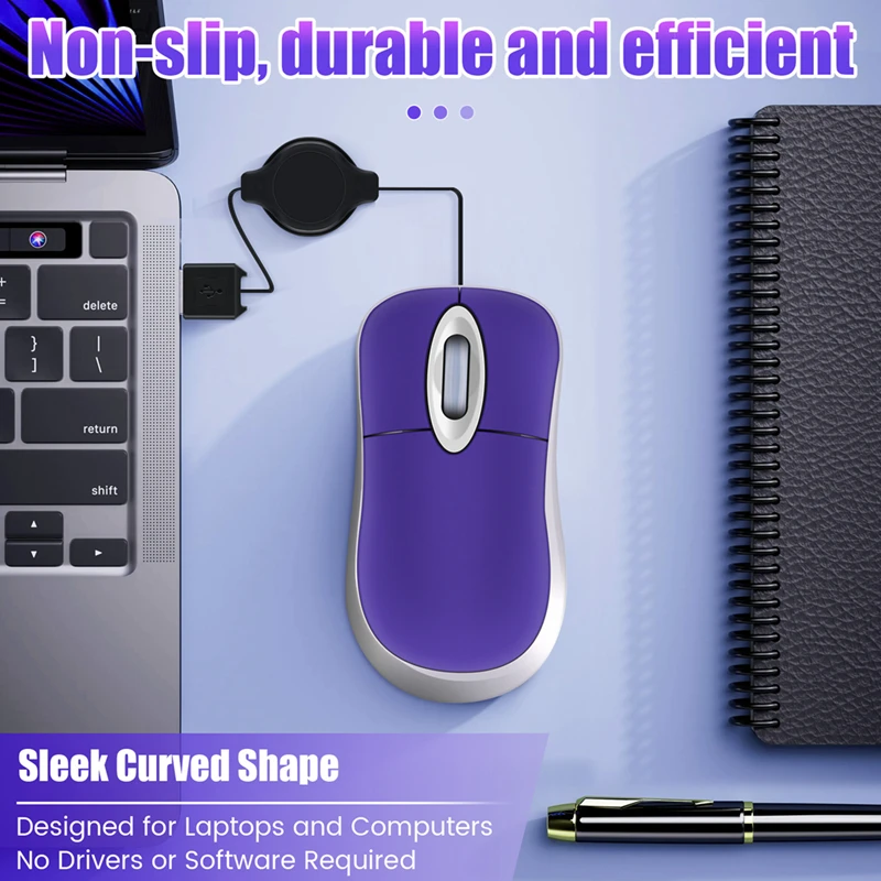 Mini USB Wired Mouse Retractable Tiny Small Mouse 1600 DPI Optical Compact Travel Mice for 98 2000 XP Vista Version