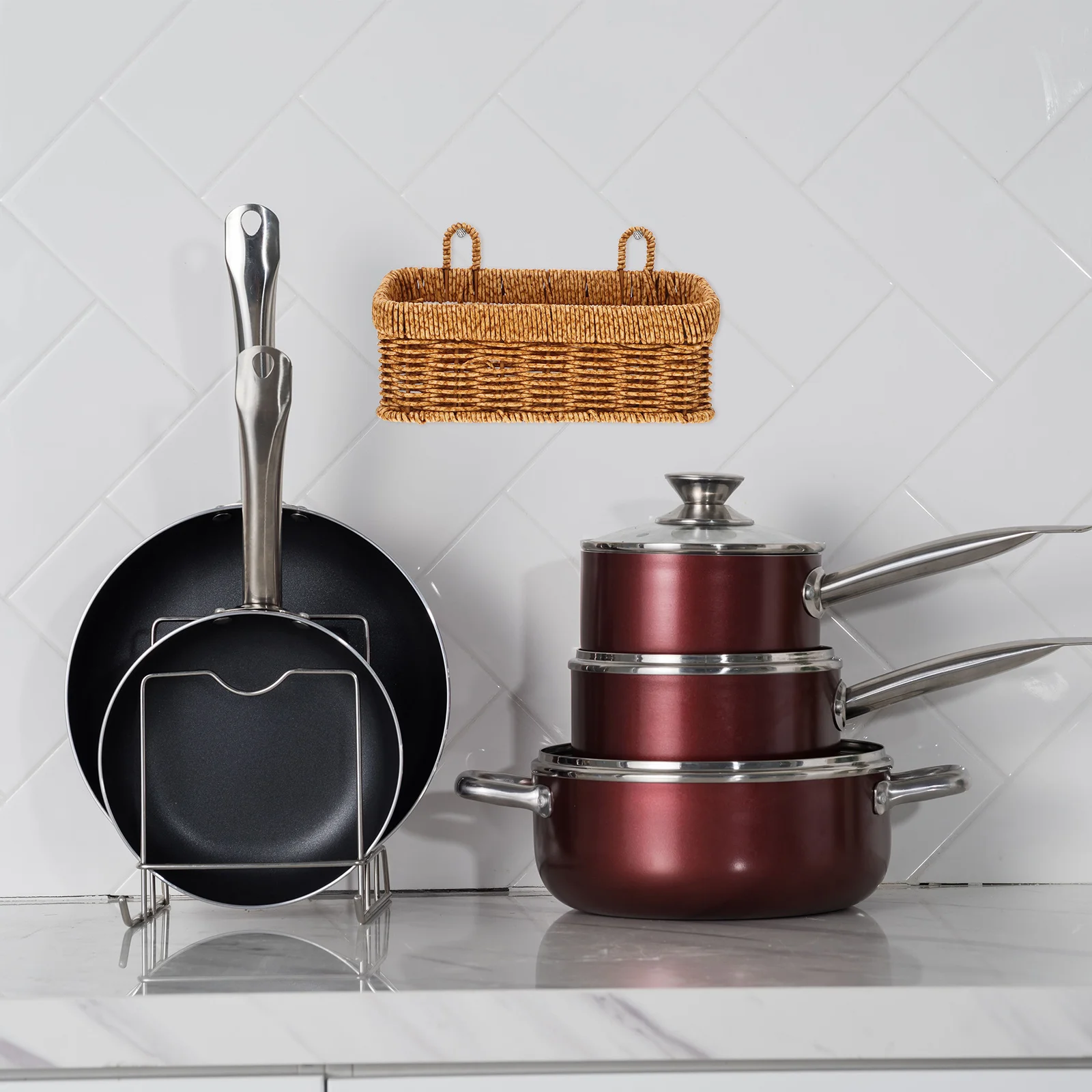 

Woven Hanging Basket For Kitchen Storage Garlic Ginger Holder Wall Mounted Vegetable Fruit Organizer Rustic Home Decor