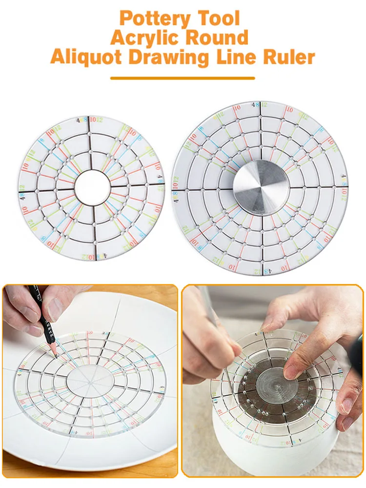 Pottery Tools Acrylic Round Aliquot Drawing Line Ruler Clay Engraving Marking Ruler Trimming Center Point Auxiliary Turntable