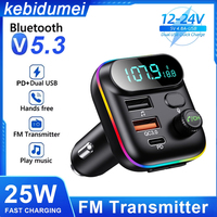 Car Fast Charge Bluetooth 5.0 FM Transmitter PD Dual Player Music Type-C Colorful Ambient MP3 Player Car charger Support TF Card