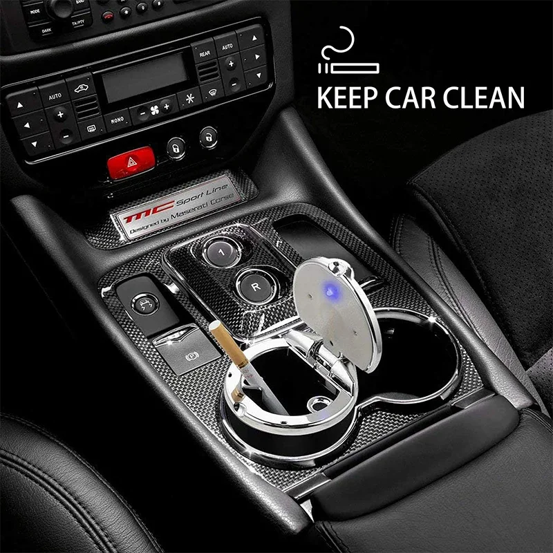 Universal Car Ashtray LED Portable Car Ashtray Holder Cup Container Ash Tray Automatic Mini Covered Car Ashtray Accessoire