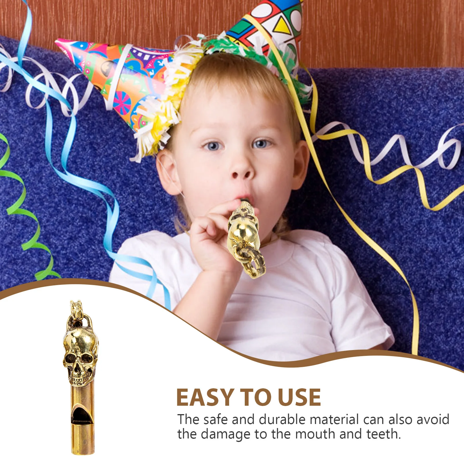 Skull Head Creative Copper Whistle For Themed Party Spooky Outdoor Survival Emergency Portable Vintage Metal Skull-Shaped