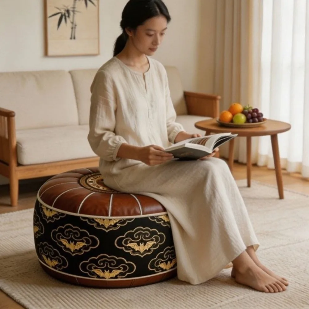 PU Leather Boho Style Seat Cushion Cover Unstuffed Fillable Design Sofa Stool Cover Waterproof Large Capacity