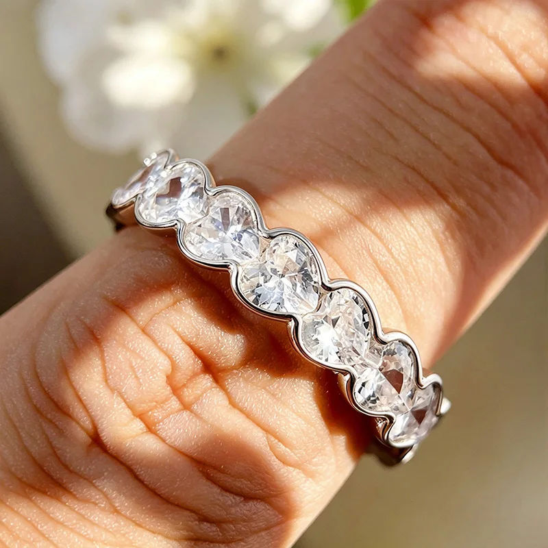 Women 3‑4mm Heart Cut D‑Color VVS1 Moissanite Promise Band Ring S925 Sterling Silver GRA Certified Pass Diamond Tester Luxury Bridal Wedding Fine Jewelry Gift For Her view 8