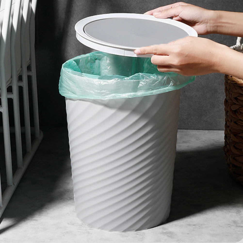

Plastic Swing Lid Trash Can Household Garbage Bin Compact Office Waste Basket 10L Kitchen Bathroom Living Room
