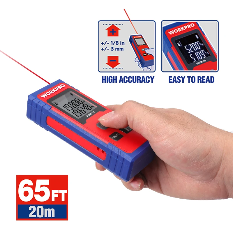 WORKPRO 65FT/20M Laser Distance Meter Laser Rangefinder Digital  Laser Range Finder Tape Distance Measurer