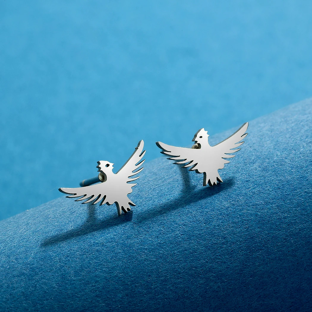 Kinitial Delicate Pheonix Bird Earrings Stainless Steel Rebirth Cute Earrings Simple Jewelry Birthday Party Gifts For Men Women