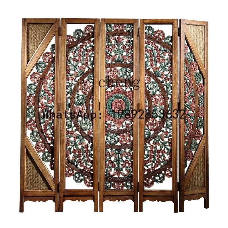 A2-10 Wood Carving Subareas Screens Southeast Asia Retro Hollow Folding Living Room Entrance Furniture