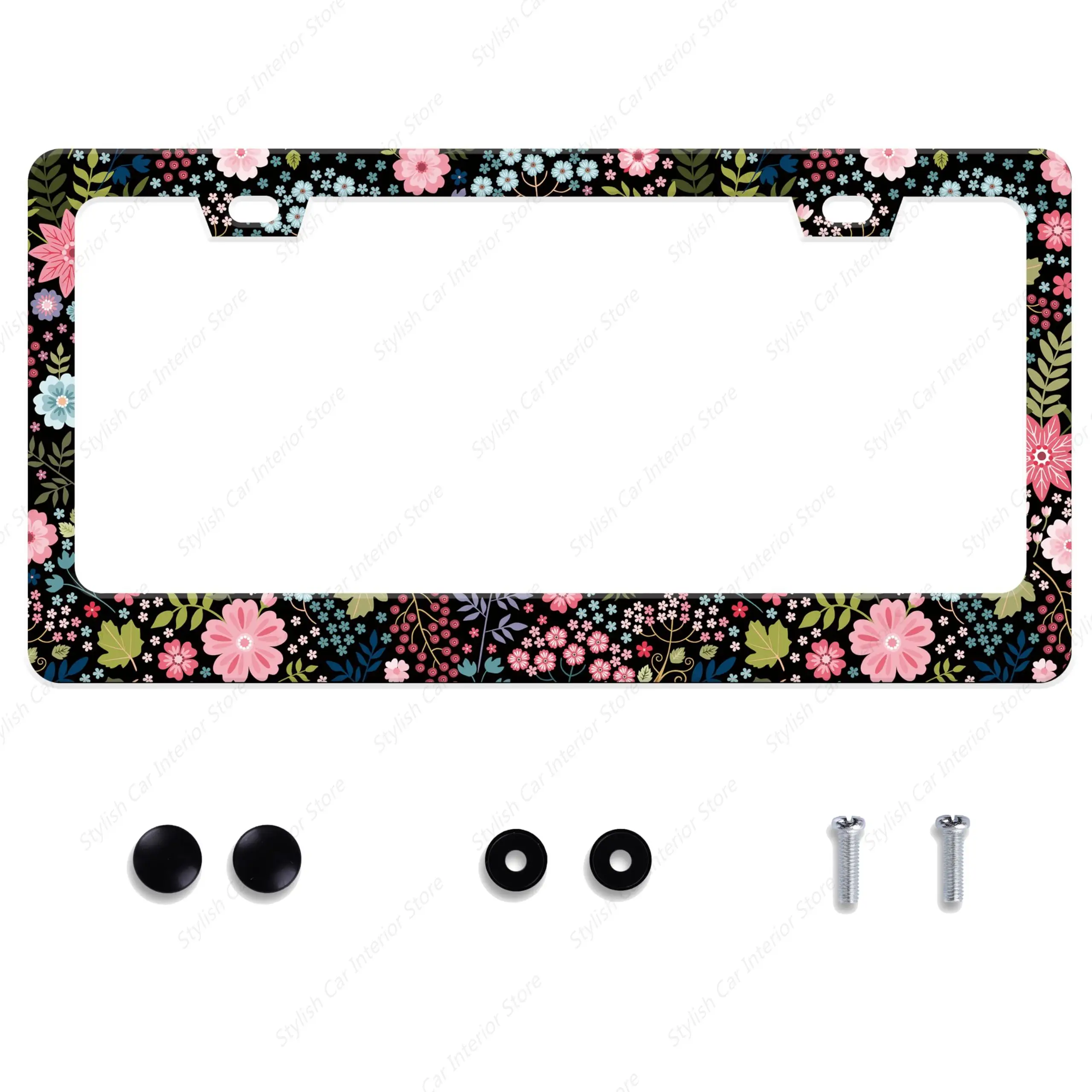 Hibiscus Flower License Plate Frame Floral License Plate Frames Personalise Stainless Steel Funny Design Compatible with Standar