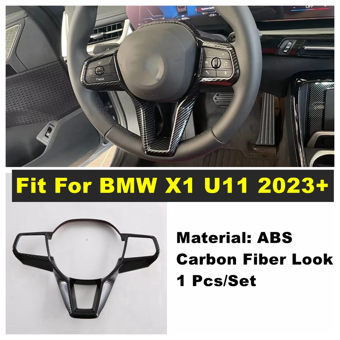 

Carbon Fiber Look Auto Steering Wheel Bottom Frame Decor Cover Trim For BMW X1 U11 2023 2024 ABS Interior Accessories Refit Kit